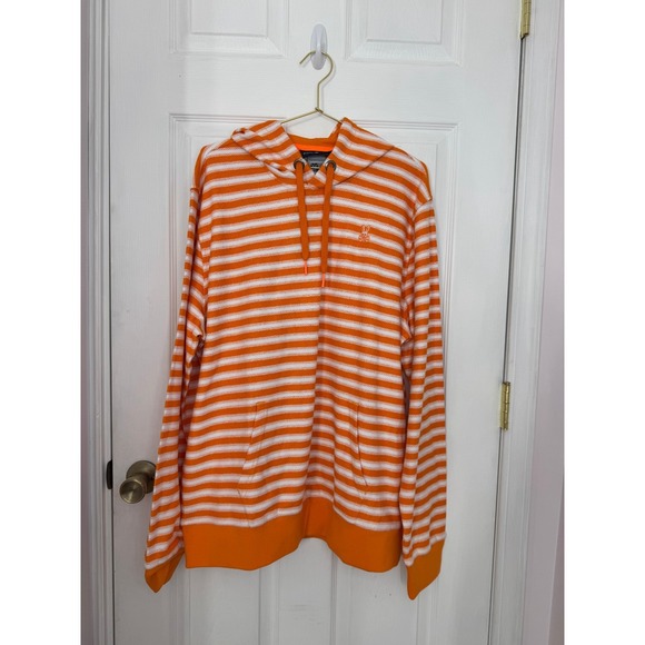 NWT Psycho Bunny Sheffield Stripe Hoodie Men's XL Orange White Pullover Athletic